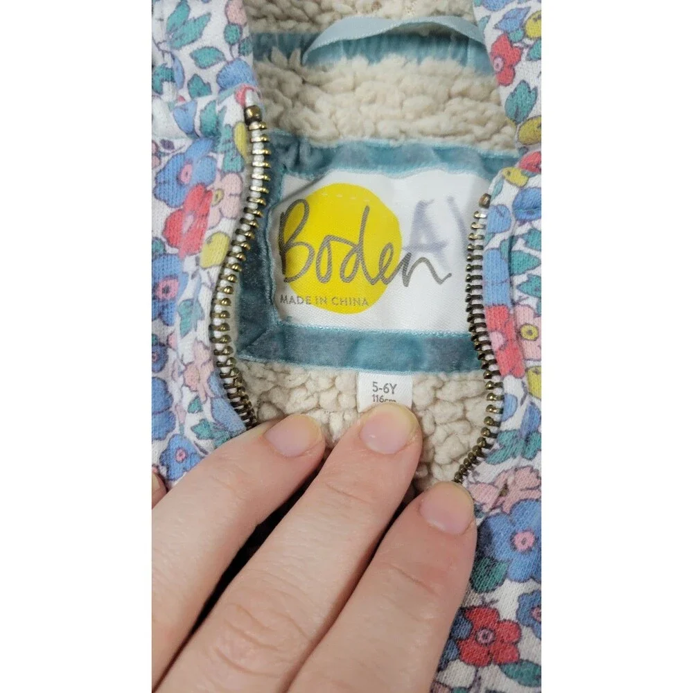 Boden Girls‎ Floral Sherpa-Lined Zip Hoodie – Size 5–6Y (116cm)